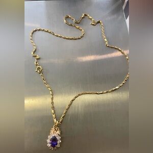 18k Real Gold Necklace with Purple Stone and Diamonds